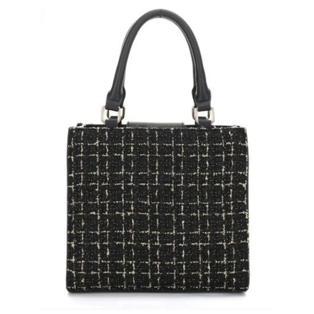 NWT Badgley Mischka New York The Tara Tweed Satchel Women Black Gold Handbag - Picture 4 of 9